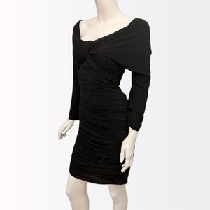 Dolce & Gabbana $1675 Ruched Bodycon Long-Sleeve Black Runway Dress 42 6-8 MINT!